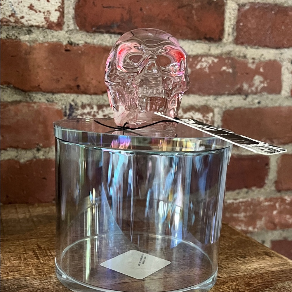Tahari Pink Skull Glass Container